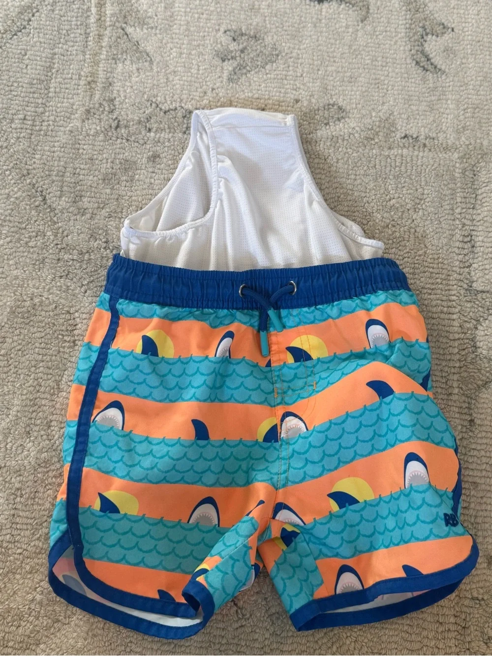 Boys Shark Stripe Swim Shorts - Blue & Orange